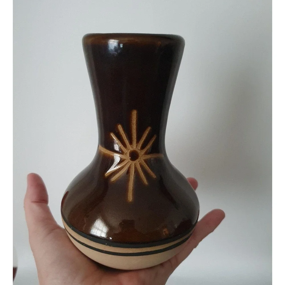 Southwestern Saguaro Stoneware Pottery Vase Native American Chocolate Glaze 6